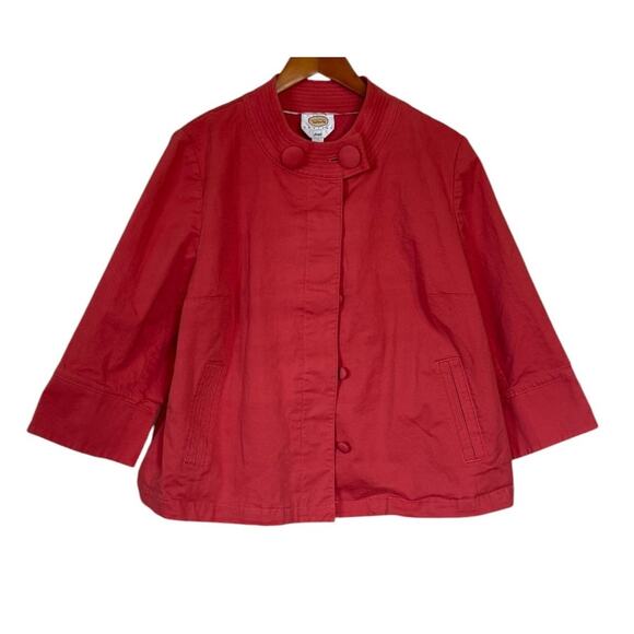 Talbots Jacket Women X Large‎ Petite Coral Pink 3/4 Sleeve Stretch Cotton Office - Picture 1 of 7